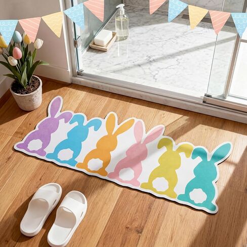 Frienda Easter Bathroom Rug Easter Bunny Egg Bath Rugs Doormat Colorful Cute Rabbit Rug Decorative Floor Mat for Bathroom Shower Living Room Bedroom Kitchen 35.83 x 12.99 Inches in Saudi Arabia
