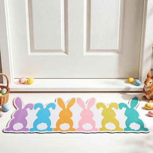 Frienda Easter Bathroom Rug Easter Bunny Egg Bath Rugs Doormat Colorful Cute Rabbit Rug Decorative Floor Mat for Bathroom Shower Living Room Bedroom Kitchen 35.83 x 12.99 Inches in Saudi Arabia