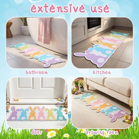 Frienda Easter Bathroom Rug Easter Bunny Egg Bath Rugs Doormat Colorful Cute Rabbit Rug Decorative Floor Mat for Bathroom Shower Living Room Bedroom Kitchen 35.83 x 12.99 Inches in Saudi Arabia