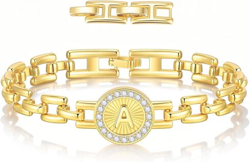 سوار ذهبي أولي للنساء - أساور سلسلة قابلة للتعديل مطلية بالذهب عيار 14 قيراط، سوار عصري من الزركونيا المكعبة، هدايا مجوهرات لعيد الميلاد والذكرى السنوية لها in Kuwait