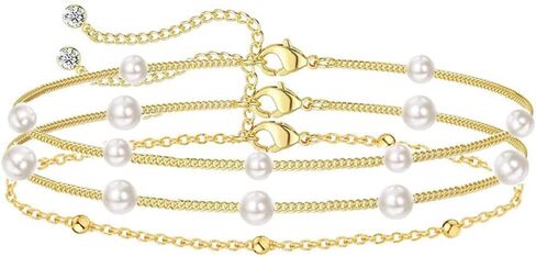 أساور اللؤلؤ للنساء أنيقة 14K مطلية بالذهب الطبقات اللؤلؤ سوار غير تشويه سوار الأقمار الصناعية سحر قابل للتعديل هدايا مجوهرات لوصيفة العروس الزفاف in Kuwait