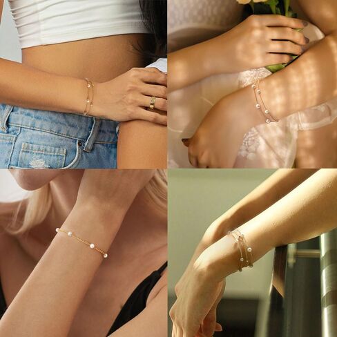 أساور اللؤلؤ للنساء أنيقة 14K مطلية بالذهب الطبقات اللؤلؤ سوار غير تشويه سوار الأقمار الصناعية سحر قابل للتعديل هدايا مجوهرات لوصيفة العروس الزفاف in Kuwait