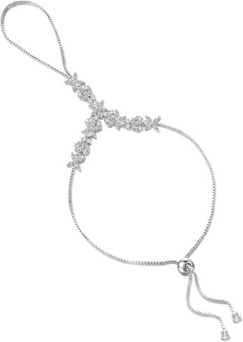 Hand Chain Ring Bracelet for Women, Fashion CZ Crystal Adjustable Slave Chain Bracelet Hand Jewelry Costume Cocktail Accessory Gifts for Her in Saudi Arabia