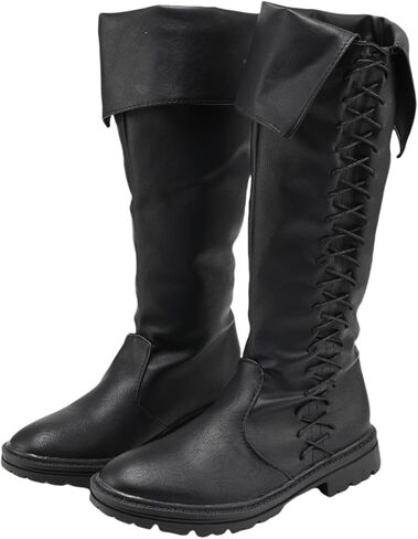 حذاء طويل أسود للرجال من العصور الوسطى الفايكنج القراصنة مع أساور قابلة للطي من عصر النهضة in Kuwait