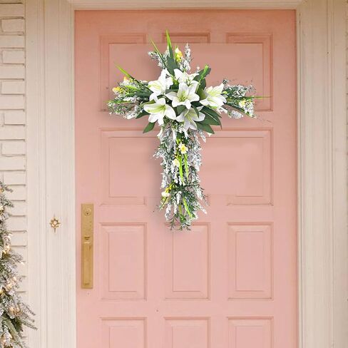 Easter Liliaceous Cross Wreath Garland Front Door Ornament in Kuwait