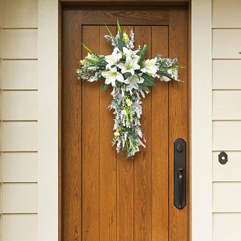 Easter Liliaceous Cross Wreath Garland Front Door Ornament in Kuwait