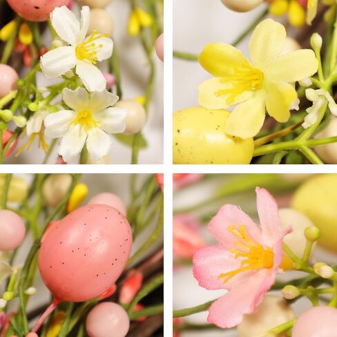 22 Inch Classic Easter Wreath, Eggs Wreath for Front Door with Pink Yellow White Wildflowers and Berries Spring Summer Door Wreath for Outside Porch, Farmhouse Easter Home Decor in Kuwait