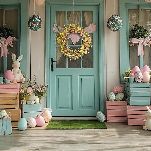 22 Inch Classic Easter Wreath, Eggs Wreath for Front Door with Pink Yellow White Wildflowers and Berries Spring Summer Door Wreath for Outside Porch, Farmhouse Easter Home Decor in Kuwait