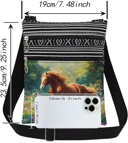Galloping Horse Floral Print Crossbody Bag Adjustable Unisex Shoulder Bag with Zipper Travel Purse Horse Lovers Gift for Outdoor Adventures Nature Lovers Birthday in Saudi Arabia