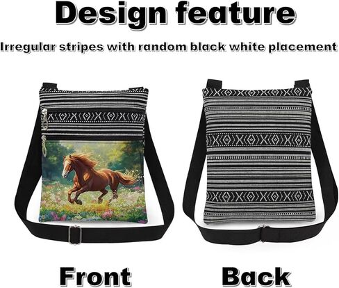 Galloping Horse Floral Print Crossbody Bag Adjustable Unisex Shoulder Bag with Zipper Travel Purse Horse Lovers Gift for Outdoor Adventures Nature Lovers Birthday in Saudi Arabia