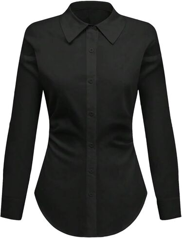 Women's Ruched Button Down Dress Shirts Collared Long Sleeve Fitted Blouses Business Casual Tops in Saudi Arabia