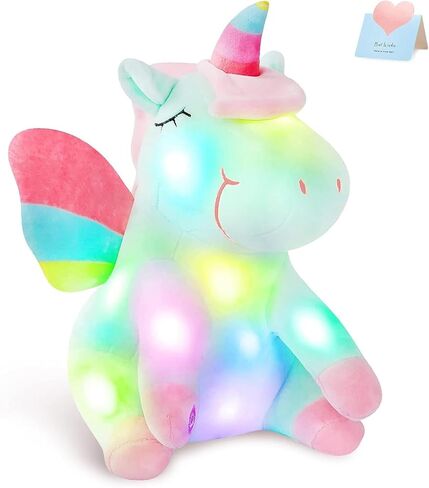 Athoinsu Light up Green Unicorn Stuffed Animal Soft Plush Toy with LED Colorful Night Lights Glowing Children's Day Birthday Valentine's Day for Toddler Kids Girls Women, 12'' in Kuwait