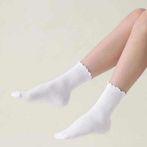 Winterlace 6-Pair Cotton Ruffle Frilly Crew Socks Womens Turn Cuff Fashion Cute in Saudi Arabia