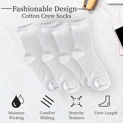 Winterlace 6-Pair Cotton Ruffle Frilly Crew Socks Womens Turn Cuff Fashion Cute in Saudi Arabia