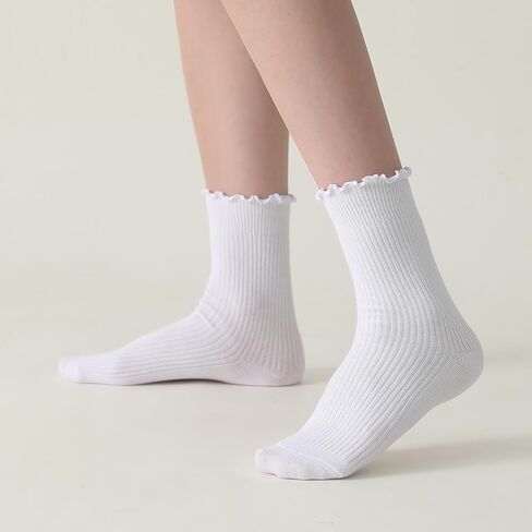 Winterlace 6-Pair Cotton Ruffle Frilly Crew Socks Womens Turn Cuff Fashion Cute in Saudi Arabia