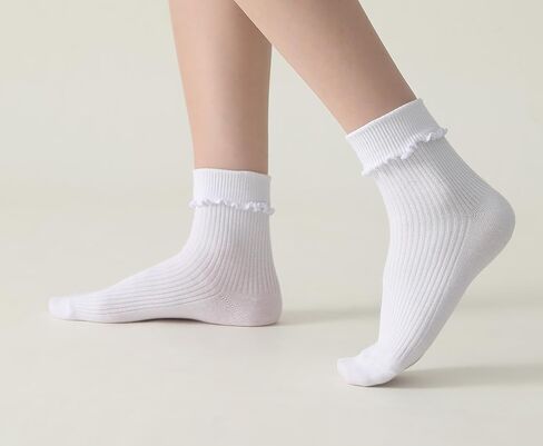Winterlace 6-Pair Cotton Ruffle Frilly Crew Socks Womens Turn Cuff Fashion Cute in Saudi Arabia