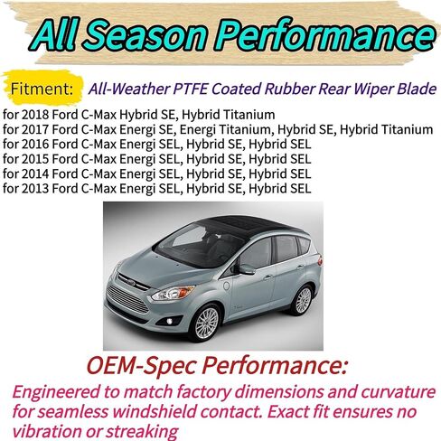 Rear Wiper Blade & Arm Replacement for Ford C-Max C Max Energi Hybrid Hatchback 2013-2018 2017 2016 2015 2014 Fit for SE Titanium SEL Models - All-Season Rear Back Windshield Wiper Blade Set in Saudi Arabia