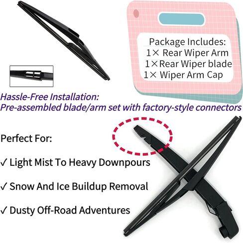 Rear Wiper Blade & Arm Replacement for Ford C-Max C Max Energi Hybrid Hatchback 2013-2018 2017 2016 2015 2014 Fit for SE Titanium SEL Models - All-Season Rear Back Windshield Wiper Blade Set in Saudi Arabia
