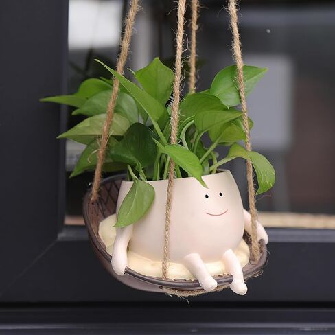 Hanging Swing Chair Planter Pot Smile Face Plant Pot for Indoor Outdoor Plants Cute Head Flower Pots for Succulent String of Pearls Unique Gift on Mother's Day, Birthday, Christmas in Kuwait
