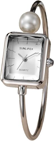 Gosasa Dainty Women’s Pearl Bangle Bracelet Watch – Elegant Chic Square Dial with Minimalist Slim Cuff Ladies Watch for 6.3"-7.9" Wrist in Saudi Arabia