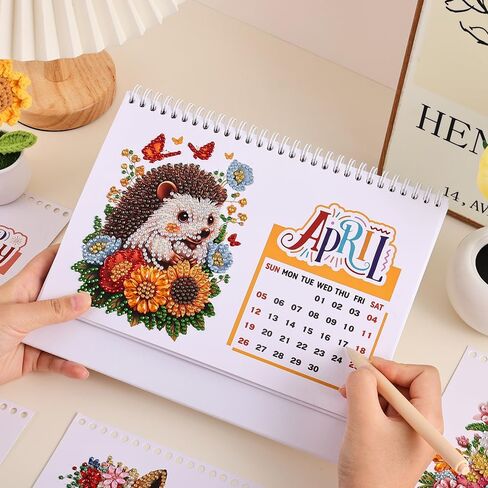 2026 Calendar Desk Calendar DIY Diamond Painting Art with Animals theme Calendar, Monthly Flip Planner with To-Do List, Handmade Craft for Office & Home Decor Gift in Kuwait