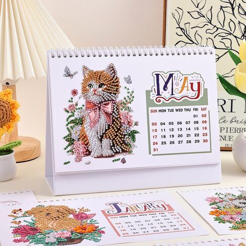 2026 Calendar Desk Calendar DIY Diamond Painting Art with Animals theme Calendar, Monthly Flip Planner with To-Do List, Handmade Craft for Office & Home Decor Gift in Kuwait