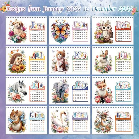 2026 Calendar Desk Calendar DIY Diamond Painting Art with Animals theme Calendar, Monthly Flip Planner with To-Do List, Handmade Craft for Office & Home Decor Gift in Kuwait