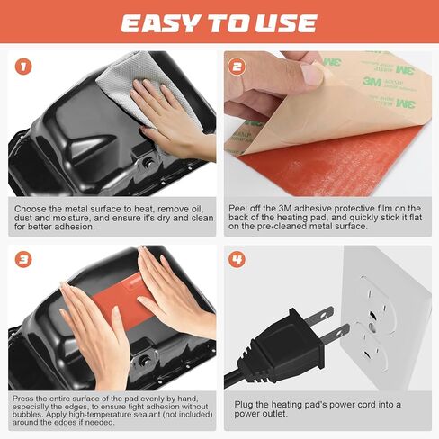 2PCS محرك كتلة سخان النفط عموم لوحة سخان مع الحرارة 120V 150W 4 × 5 بوصة 3M ذاتية اللصق سطح معدني مقياس كتلة المحرك وسادة التدفئة سيليكون مع سلك طاقة طويل 68 بوصة in Kuwait