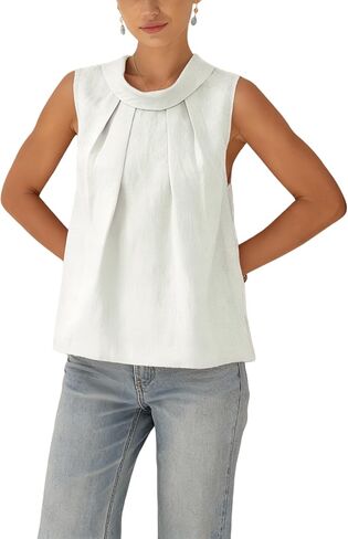Womens Summer Structured Collar Sleeveless Blouse Tank Tops Casual Loose Y2K Babydoll Blouse Shirt in Kuwait