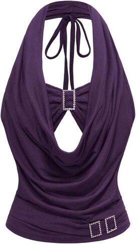 SOLY HUX Women's Y2k Halter Tops Draped Ruched Backless Sleeveless Club Rave Going Out Tops in Saudi Arabia