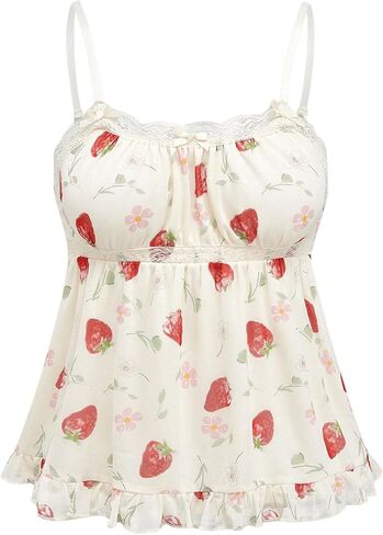 قميص نسائي WDIRARA مقاس كبير بطبعة فراولة وقميص شبكي علوي من الدانتيل بيبلوم in Kuwait