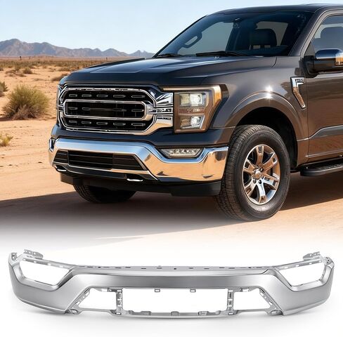 VRC Front Bumper Compatible with Ford F-150 2021-2023, Chrome Steel Front Bumper Face Bar, For 21-23 F150,With Fog Light Holes Without Parking Sensor Holes (Black) in Saudi Arabia