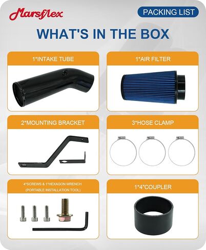 Marsflex 4" Cold Air Intake Kit & Filter Heat Shield for Chevy for GMC 1999 2000 2001 2002 2003 2004 2005 2006 Silverado Sierra Tahoe Avalanche Suburban Yukon Sierra 1500 2500 V8 4.8L 5.3L 6.0L Red in Kuwait