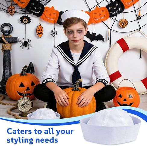 White Sailor Hats Yacht Hat Navy Captain Cap Halloween Sailor Costume White Hats for Women Men in Kuwait