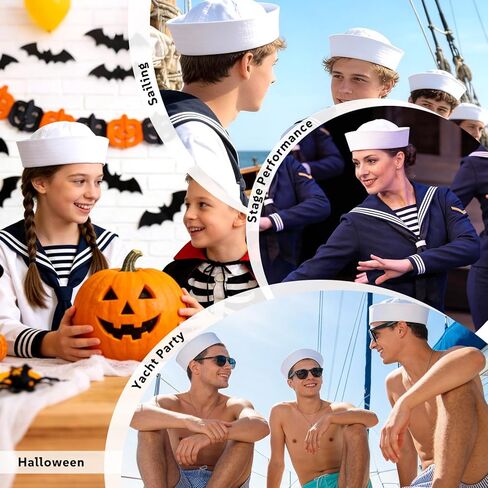 White Sailor Hats Yacht Hat Navy Captain Cap Halloween Sailor Costume White Hats for Women Men in Kuwait