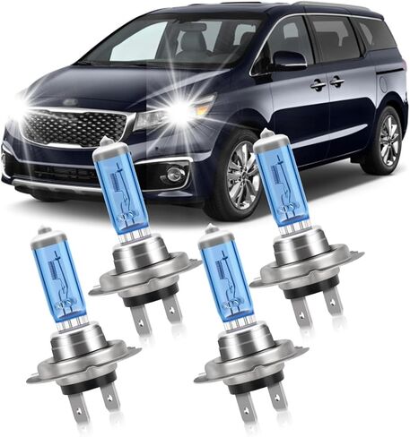 Headlight Bulbs for Kia Sedona 2001-2005, 2015-2018, H7 Halogen High and H7 Low Beam Combo, 100W Ultra Bright, 6000K White Light, IP68 Waterproof, Plug and Play, 4 Pack in Kuwait