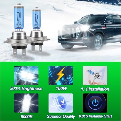 Headlight Bulbs for Kia Sedona 2001-2005, 2015-2018, H7 Halogen High and H7 Low Beam Combo, 100W Ultra Bright, 6000K White Light, IP68 Waterproof, Plug and Play, 4 Pack in Kuwait