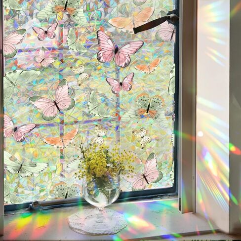 طبقة خصوصية للنافذة من الزجاج الملون على شكل فراشة، فراشات ملونة للخصوصية وشارات قوس قزح تحجب الشمس، ملصقات نافذة ثابتة 17 بوصة × 39.4 بوصة in Kuwait