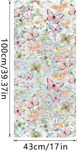 طبقة خصوصية للنافذة من الزجاج الملون على شكل فراشة، فراشات ملونة للخصوصية وشارات قوس قزح تحجب الشمس، ملصقات نافذة ثابتة 17 بوصة × 39.4 بوصة in Kuwait