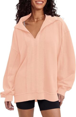 Locachy Women's Casual Oversized Sweatshirt V Neck Long Sleeve Pullover Tops Fashion Outfits Clothes in Kuwait