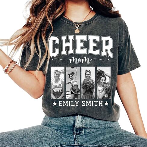 LOVELYPOD Custom Cheer Mom Shirts with Kids Name and Photo, Personalized Cheer Mom Shirt for Women in Saudi Arabia