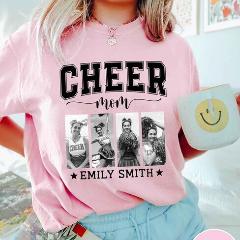 LOVELYPOD Custom Cheer Mom Shirts with Kids Name and Photo, Personalized Cheer Mom Shirt for Women in Saudi Arabia