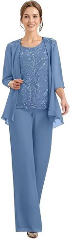 Chiffon Appliques Mother of The Bride Pant Suits 3 Pieces Women Formal Wedding Dress with Jacket in Saudi Arabia