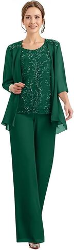 Chiffon Appliques Mother of The Bride Pant Suits 3 Pieces Women Formal Wedding Dress with Jacket in Saudi Arabia