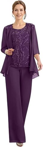 Chiffon Appliques Mother of The Bride Pant Suits 3 Pieces Women Formal Wedding Dress with Jacket in Saudi Arabia