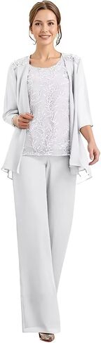 Chiffon Appliques Mother of The Bride Pant Suits 3 Pieces Women Formal Wedding Dress with Jacket in Saudi Arabia