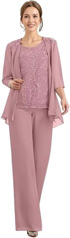 Chiffon Appliques Mother of The Bride Pant Suits 3 Pieces Women Formal Wedding Dress with Jacket in Saudi Arabia