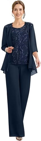 Chiffon Appliques Mother of The Bride Pant Suits 3 Pieces Women Formal Wedding Dress with Jacket in Saudi Arabia