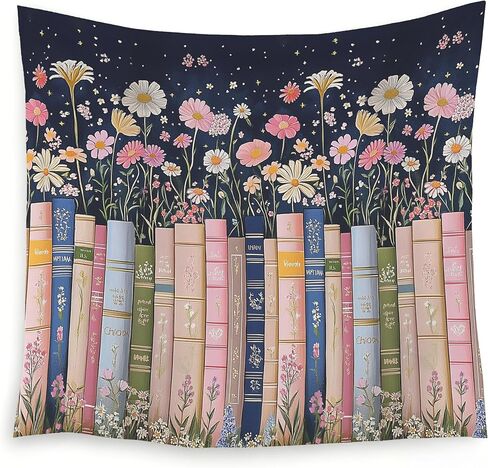 LADOCK Fantasy Floral Book Wall Tapestry, Reading Nook Corner Room Decor, Cottagecore Bookish Tapestry Wall Hanging Decor for Girls Bedroom Home Library Classroom, 50x60 Inch in Kuwait
