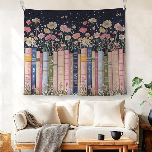 LADOCK Fantasy Floral Book Wall Tapestry, Reading Nook Corner Room Decor, Cottagecore Bookish Tapestry Wall Hanging Decor for Girls Bedroom Home Library Classroom, 50x60 Inch in Kuwait